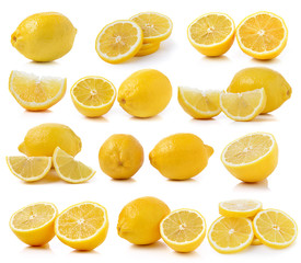 set of fresh lemon slices  on white background