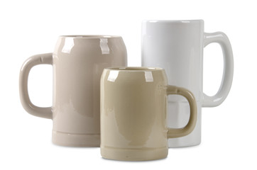 three ceramic beer mugs