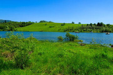 Czorsztynskie lake in spring landscape of Pieniny Mountains