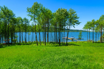 Czorsztynskie lake in spring landscape of Pieniny Mountains