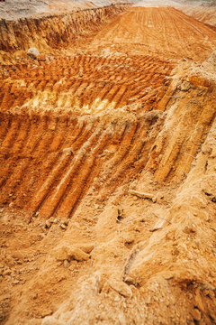 view on clay ground after working of exkavator