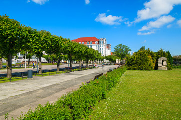 Public park in Sopot seaside town in summer, Baltic Sea, Poland