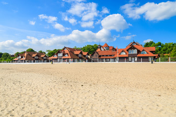 Beach in Sopot seaside town in summer, Baltic Sea, Poland