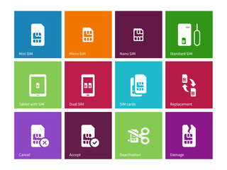 Standard and mini SIM card icons on color background.