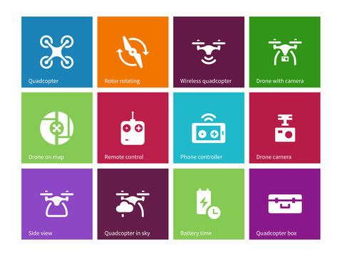 Components and equipment for quadrocopter icons on color