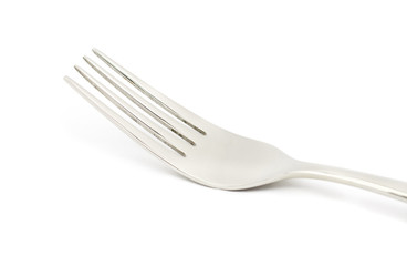 Close-up of silver fork isolated on white background