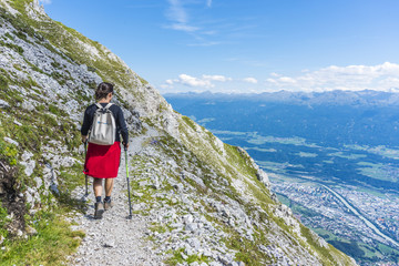 Fototapeta premium Hiker at Norkette mountain, Innsbruck, Austria.