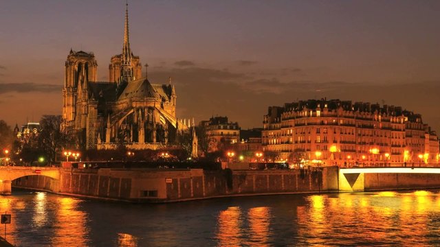 Sunset-Notre Dame Cathedral, Paris, France