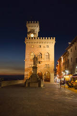 Fototapeta na wymiar Town hall square in San Marino late in the evening in summer