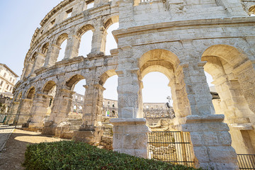 A fragment of wall of antique Roman amphitheater in Pula
