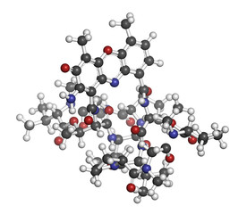 Dactinomycin (actinomycin D) cancer chemotherapy drug molecule.