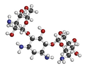 Kanamycin antibiotic drug molecule (aminoglycoside). 