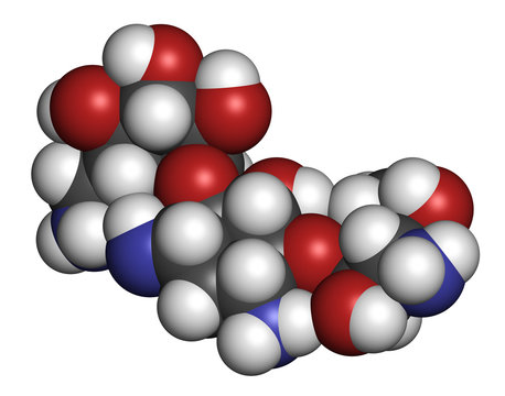 Kanamycin antibiotic drug molecule (aminoglycoside). 