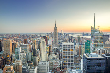 New York City Manhattan buildings skyline sunset 