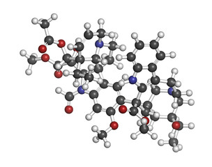 Vincrinstine cancer drug molecule (vinca alkaloid class). 