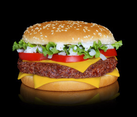 Hamburger isolated on black background