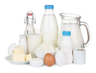 Dairy products isolated on white background