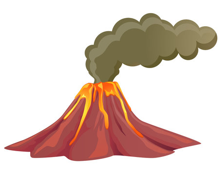 Smoking volcano with lava flowing down