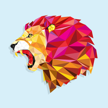 Angry lion with geometric pattern- Vector illustration