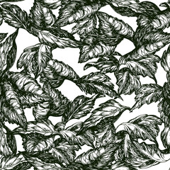 Naklejka premium Vector ornate seamless patterns with leaves at engraving style