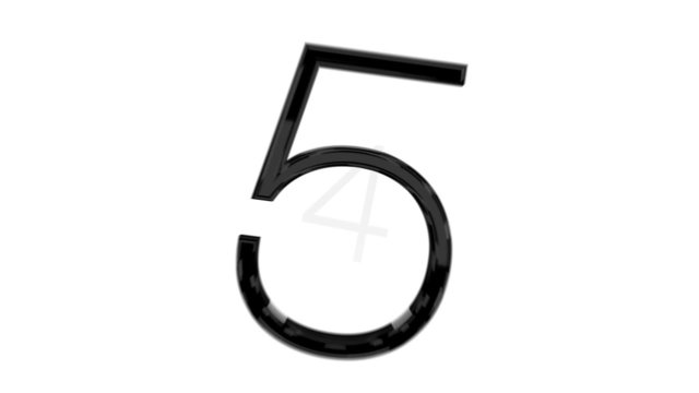Stylish countdown from 9 to 0, black glossy digits on white