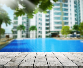 Table Top And Blur Building Background