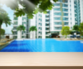 Table Top And Blur Building Background