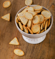 Crackers on a old  wooden background