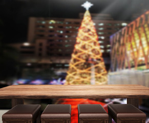 Wood Table Top Background In Holiday