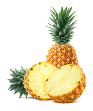 Pineapple and half pieces isolated on white background
