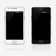 New realistic mobile phone. Isolated smartphone black and white