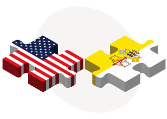 USA and Vatican City Flags in puzzle