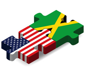 USA and Jamaica Flags in puzzle