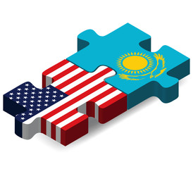 USA and Kazakhstan Flags in puzzle