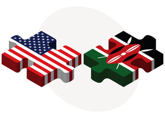 USA and Kenya Flags in puzzle