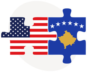USA and Kosovo Flags in puzzle