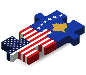 USA and Kosovo Flags in puzzle