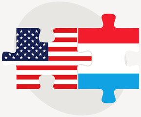 USA and Luxembourg Flags in puzzle