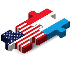 USA and Luxembourg Flags in puzzle