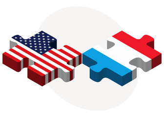 USA and Luxembourg Flags in puzzle