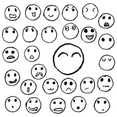 set of hand drawn smiley faces by little children