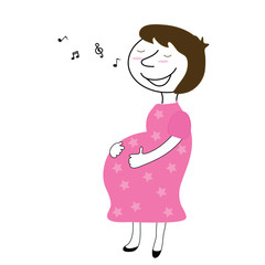 mother pregnant happy and singing for baby