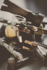 Old tools renovation vintage color.