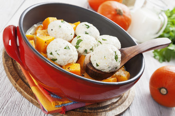 Baked pumpkin and chicken meatballs