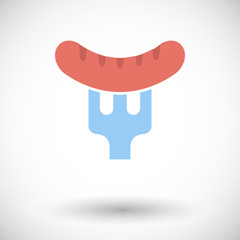 Sausage on a fork.
