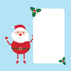 santa claus standing with white frame and green christmas leaves