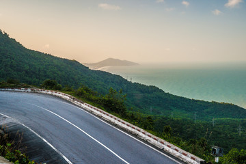 Hai Van pass - the famous road which leads along the coastline m