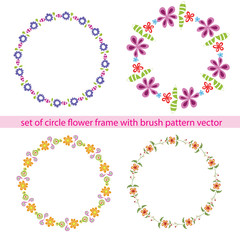 flower circle frame set with brush pattern vector