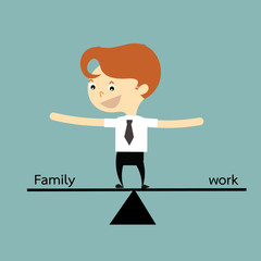 businessman standing balance life with family and work vector