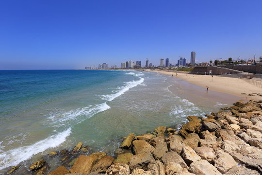 Sea coast and view of Tel-Aviv